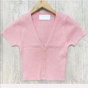 Pink cropped ribbed cardigan